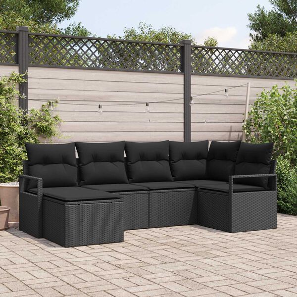 vidaXL Sofa Set mit Kissen mit Speicher 6 pcs Schwarz Poly-Rattan