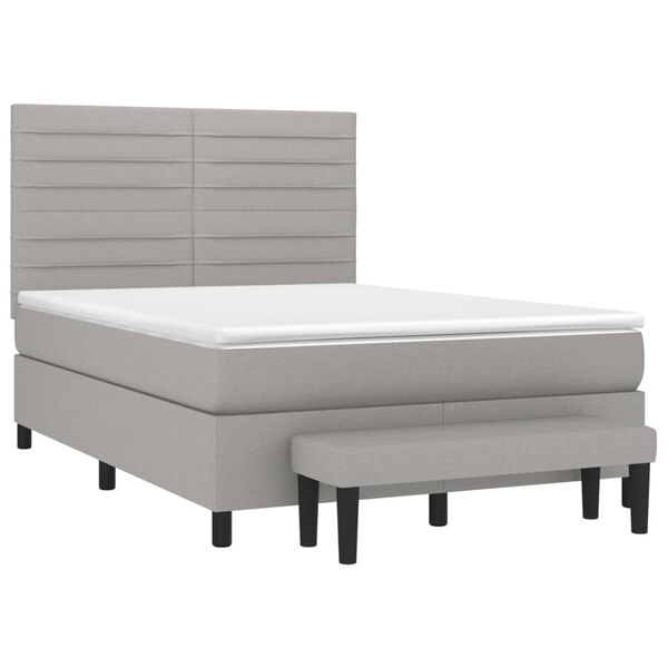 vidaXL Boxspringbett mit Matratze Hellgrau 140x190 cm Stoff