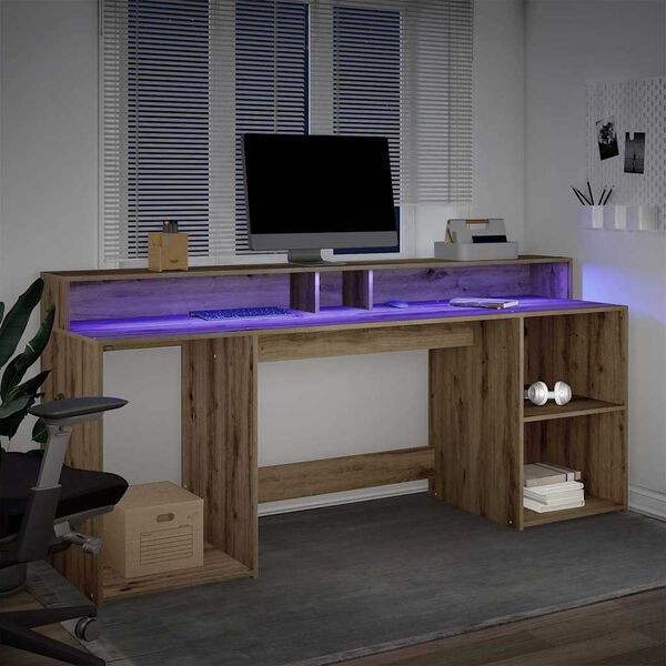 vidaXL LED-Schreibtisch Artisan-Eiche 200x55x91 Holzwerkstoff
