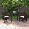 vidaXL 3-tlg. Garten-Essgruppe mit Auflagen Poly Rattan und Glas