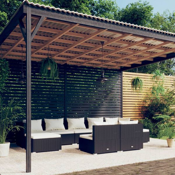 vidaXL 9-tlg. Garten-Lounge-Set mit Kissen Schwarz Poly Rattan