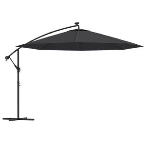vidaXL Ampelschirm mit LED-Beleuchtung Stahl-Mast Schwarz 350 cm