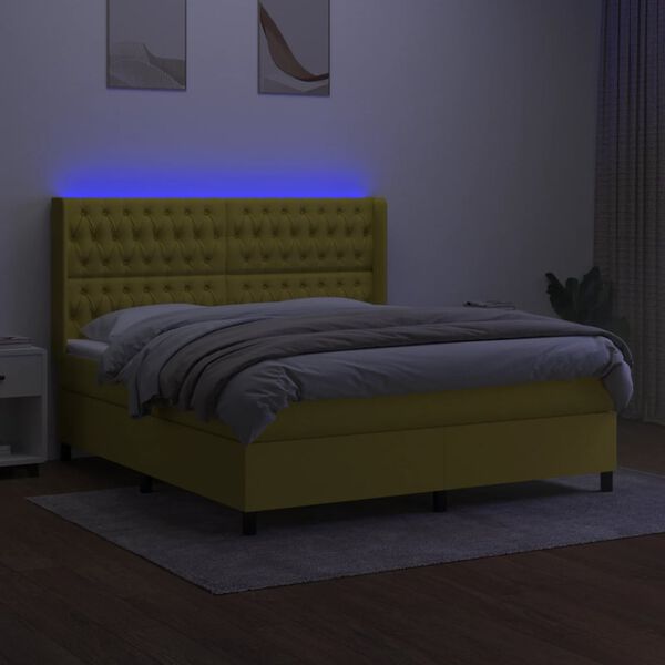 vidaXL Boxspringbett mit Matratze & LED Gr&uuml;n 160x200 cm Stoff