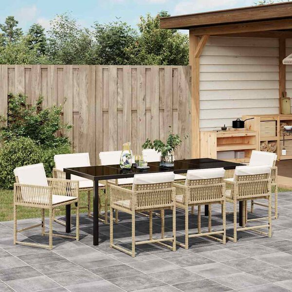 vidaXL Garten Essgruppe 9 pcs Beige Poly-Rattan