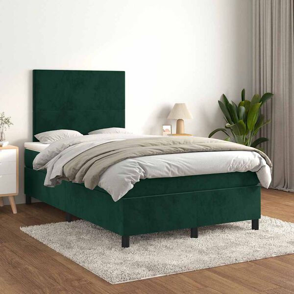 vidaXL Boxspringbett mit Matratze Dunkelgr&uuml;n 120x190 cm Samt