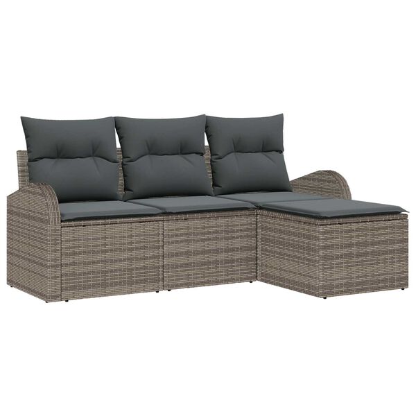 vidaXL Sofa Set mit Kissen mit Speicher 4 pcs Grau Poly-Rattan
