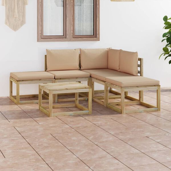 vidaXL 6-tlg. Garten-Lounge-Set mit Beige Kissen