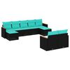 vidaXL 9-teiliges Gartensofa-Set mit Kissen, schwarzes Polyrattan