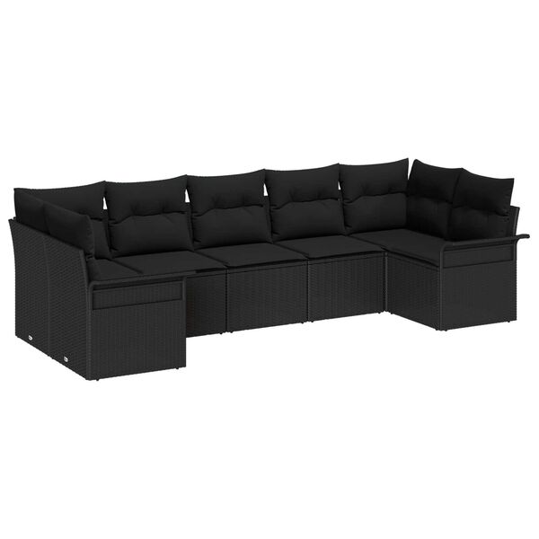 vidaXL Gartensofa-set mit Kissen 7 pcs Schwarz Poly-Rattan
