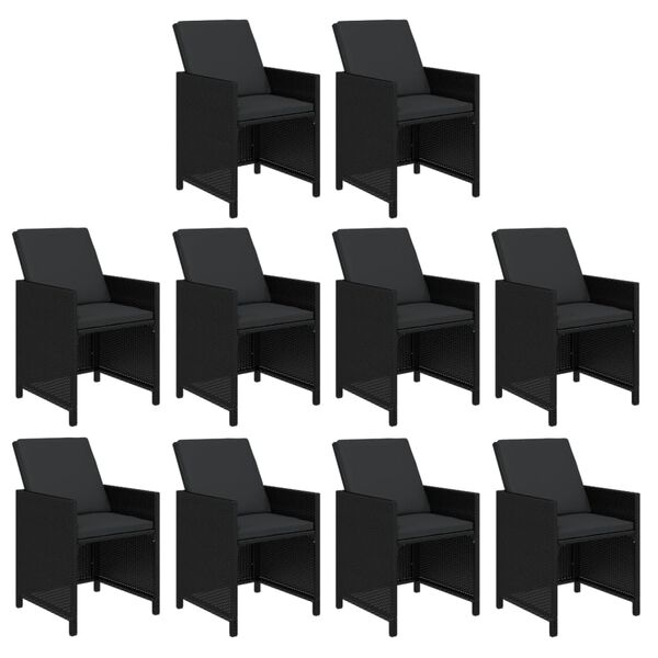 vidaXL 11-tlg. Garten-Essgruppe mit Kissen Poly Rattan Schwarz