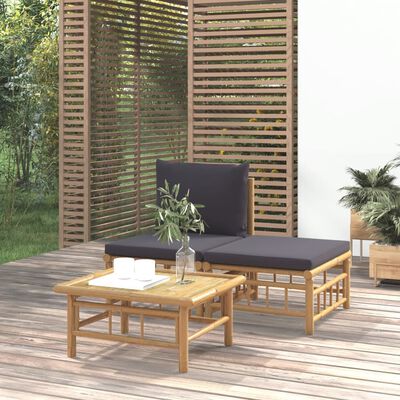 vidaXL 3-tlg. Garten-Lounge-Set mit Dunkelgrauen Kissen Bambus