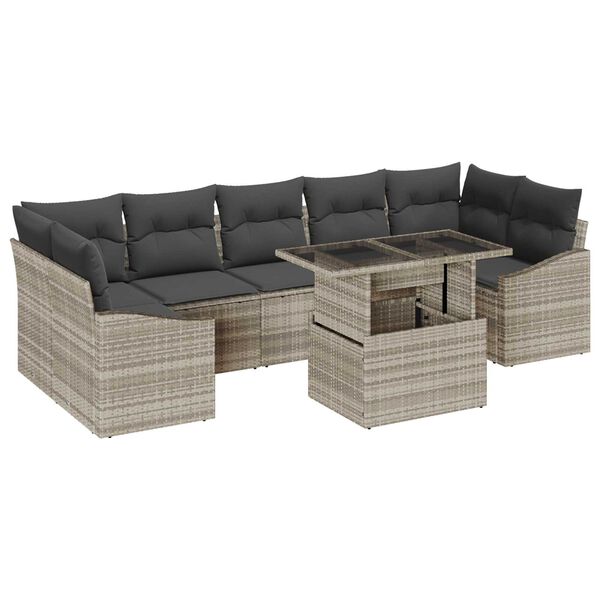 vidaXL Garten-Sofa-Set mit Speicher 8 pcs Hellgrau Poly Rattan