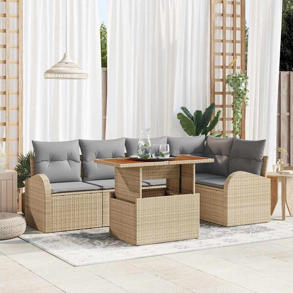 vidaXL Garten-Sofa-Set mit Speicher 6 pcs Beige Poly Rattan