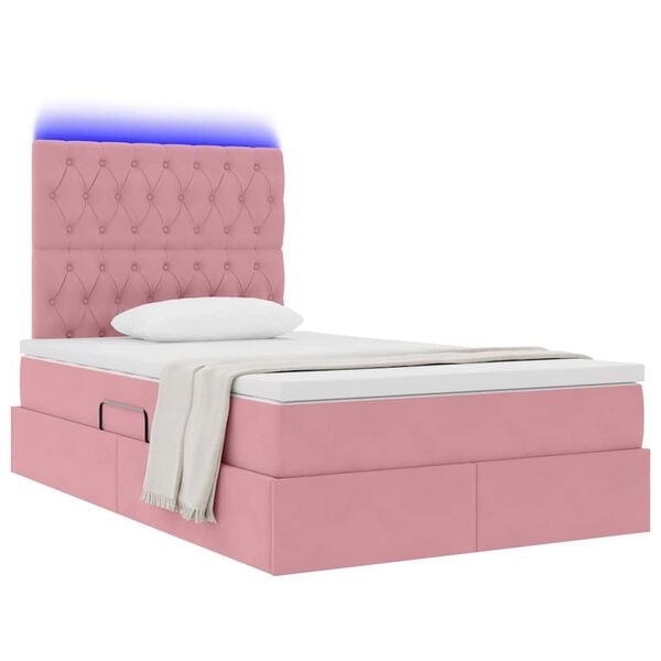 vidaXL Bett mit Stauraum und LED mit Matratze Rosa 120 x 200 cm Samt