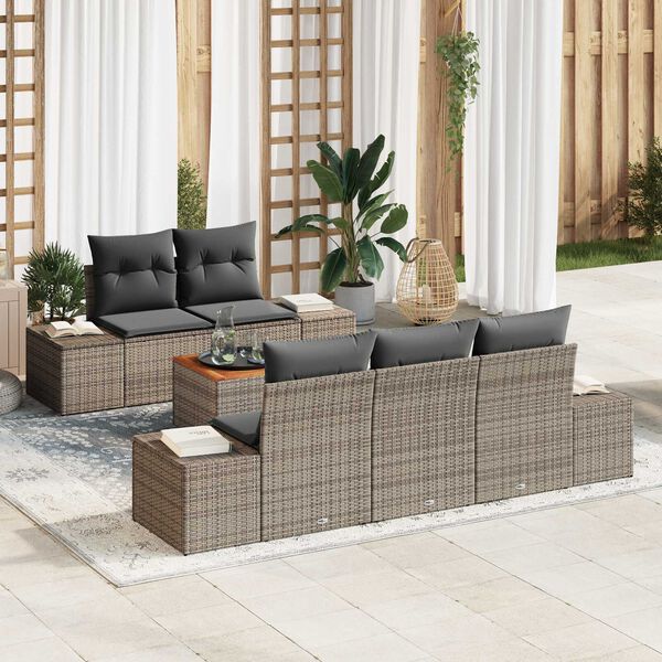 vidaXL Gartensofa-set mit Speicher 6 pcs Grau Poly-Rattan