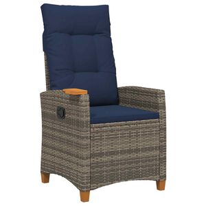 vidaXL Liegestuhl mit Teeteller Grau und Marineblau Poly-Rattan