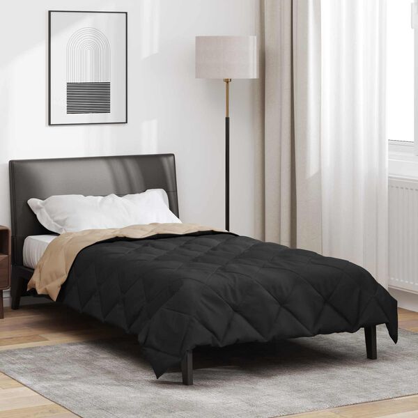 vidaXL Sommerdecke Schwarz und Taupe 220 x 140 cm Mikrofaser