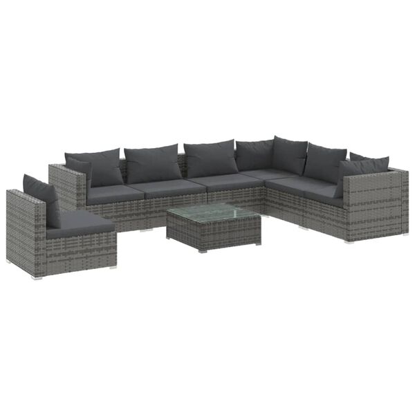 vidaXL 8-tlg. Garten-Lounge-Set mit Kissen Poly Rattan Grau