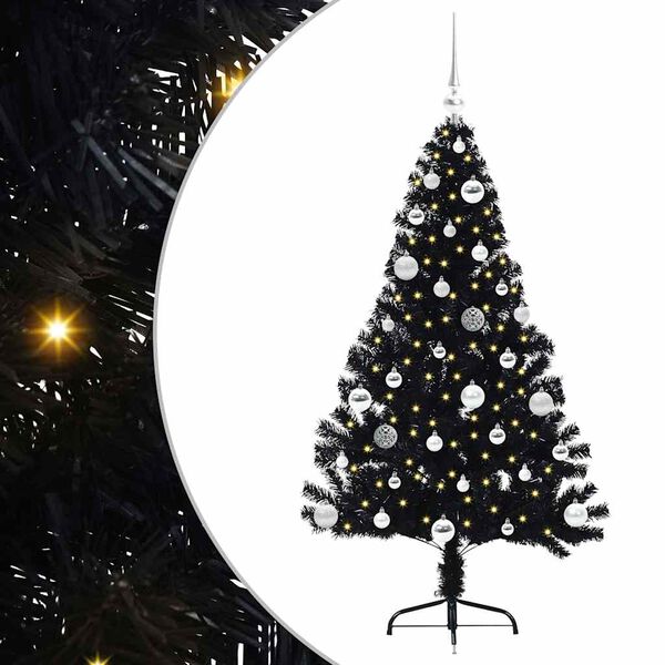 vidaXL K&uuml;nstlicher vorbeleuchteter Weihnachtsbaum Schwarz 150 cm PVC