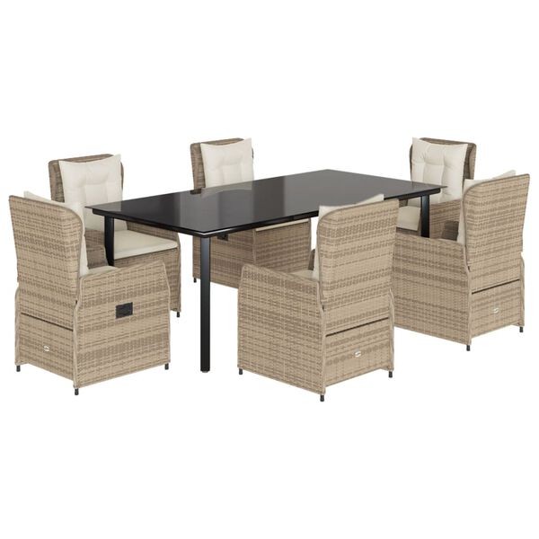 vidaXL 7-tlg. Garten-Essgruppe mit Kissen Beige Poly Rattan