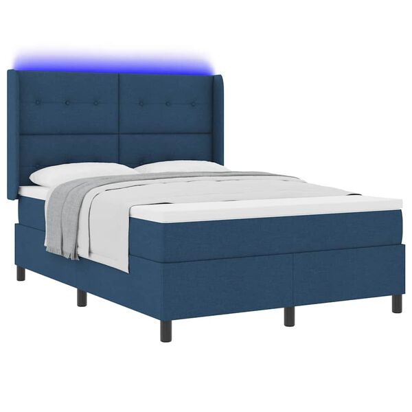 vidaXL LED Boxspringbett mit Matratze Blau 140 x 200 cm Stoff