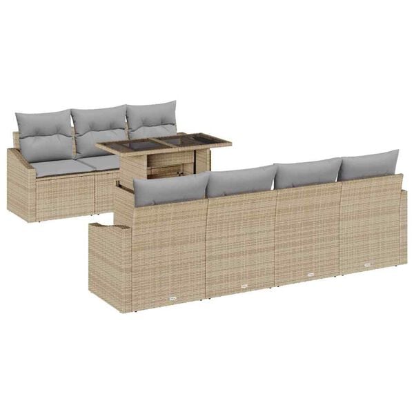 vidaXL Garten-Sofa-Set mit Kissen mit Speicher 8 pcs Beige Poly-Rattan