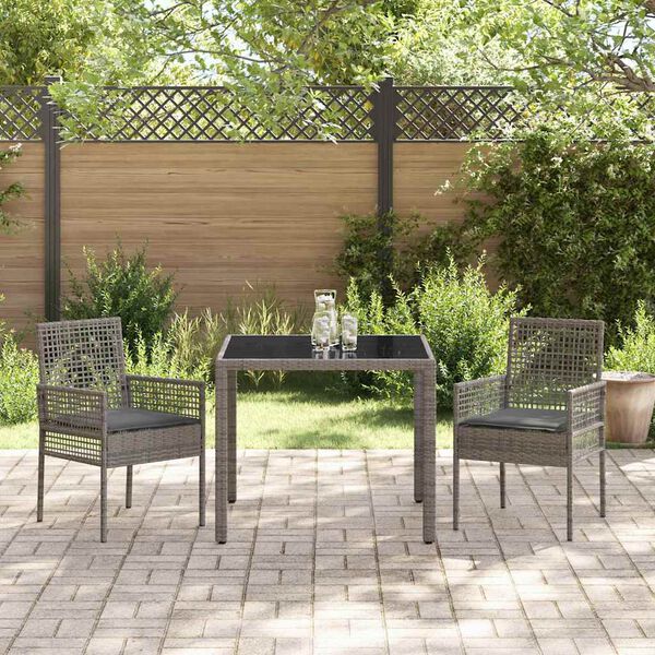 vidaXL Garten Essgruppe 3 pcs Grau Poly-Rattan