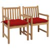 vidaXL Gartenst&uuml;hle 2 Stk. mit Roten Kissen Massivholz Teak