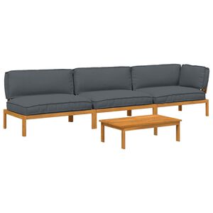vidaXL Sofa Set mit Kissen Uni 4 pcs Anthrazit Massivholz Akazie