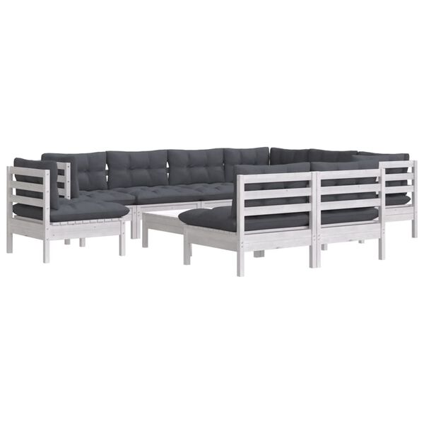 vidaXL 10-tlg. Garten-Lounge-Set mit Kissen Wei&szlig; Kiefer Massivholz