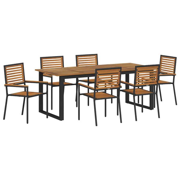 vidaXL Garten Essgruppe 7 pcs Schwarz Massivholz Akazie