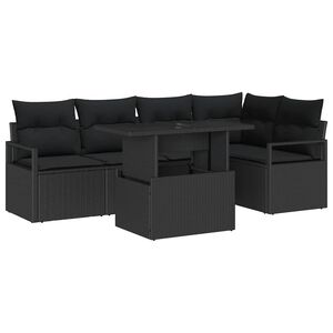 vidaXL Garten-Sofa-Set mit Kissen 6 pcs Schwarz Poly-Rattan
