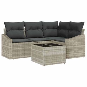 vidaXL Sofa Set mit Kissen 5 pcs Hellgrau Poly-Rattan