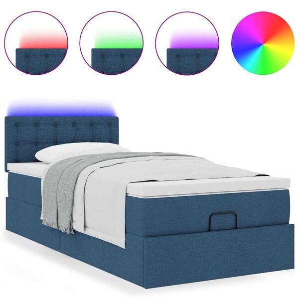 vidaXL Ottoman-Bett mit Matratze & LEDs Blau 80x200 cm Stoff