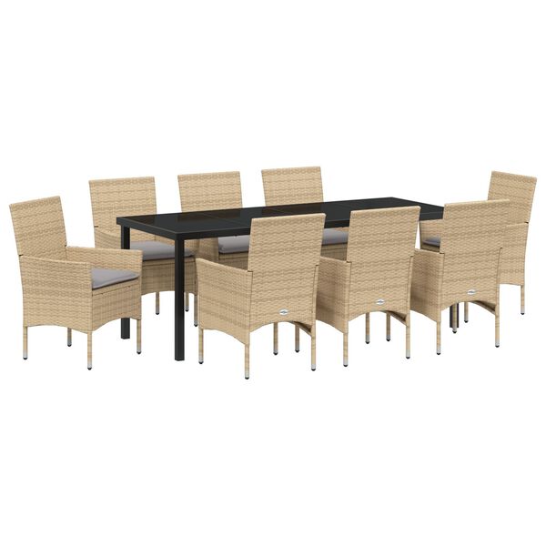 vidaXL Garten Essgruppe mit Kissen 9 pcs Beige Poly-Rattan