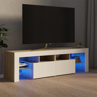 vidaXL TV-Schrank mit LED-Beleuchtung Weiß Sonoma-Eiche 140x36,5x40 cm