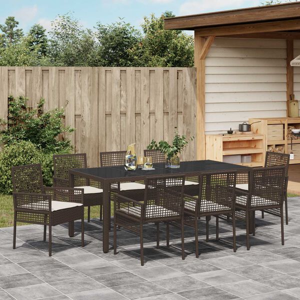 vidaXL Garten Essgruppe 9 pcs Braun Poly-Rattan
