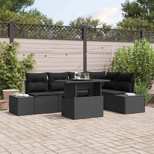 vidaXL Garten-Sofa-Set mit Speicher 6 pcs Schwarz Poly Rattan