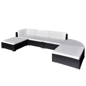 vidaXL 6-tlg. Garten-Lounge-Set mit Kissen Poly Rattan Schwarz
