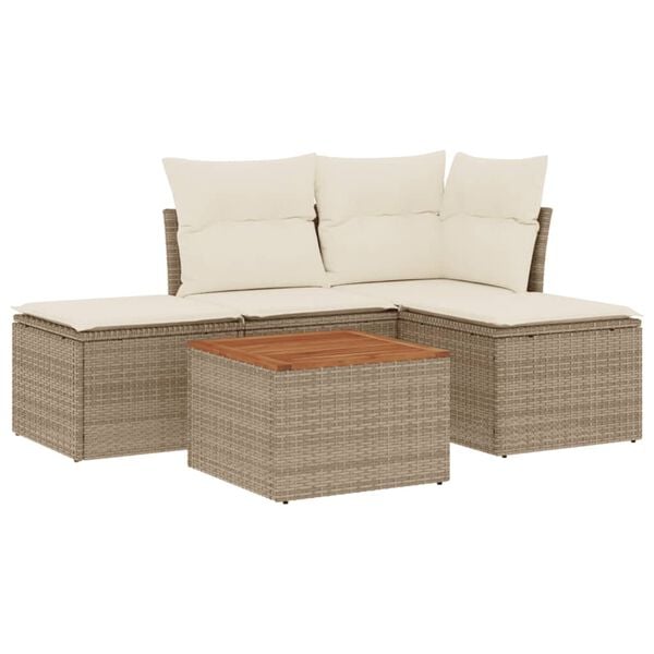 vidaXL 5-tlg. Garten-Sofagarnitur mit Kissen Beige Poly Rattan
