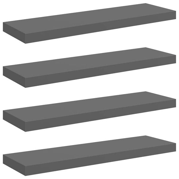 vidaXL Schweberegale 4 Stk. Hochglanz-Grau 80x23,5x3,8 cm MDF