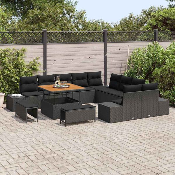 vidaXL Gartensofa-set mit Kissen 13 pcs Schwarz Poly Rattan
