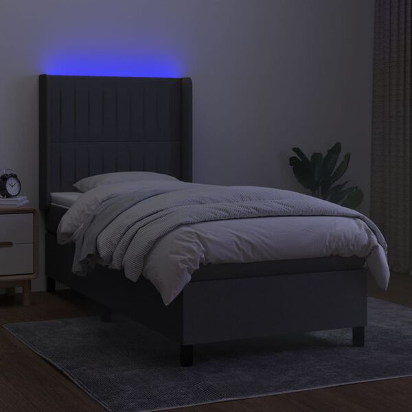 vidaXL Boxspringbett mit Matratze & LED Dunkelgrau 90x200 cm Stoff
