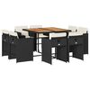 vidaXL 9-tlg. Garten-Essgruppe mit Kissen Schwarz Poly Rattan