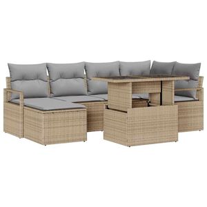 vidaXL Garten-Sofa-Set mit Speicher 7 pcs Beige Poly Rattan