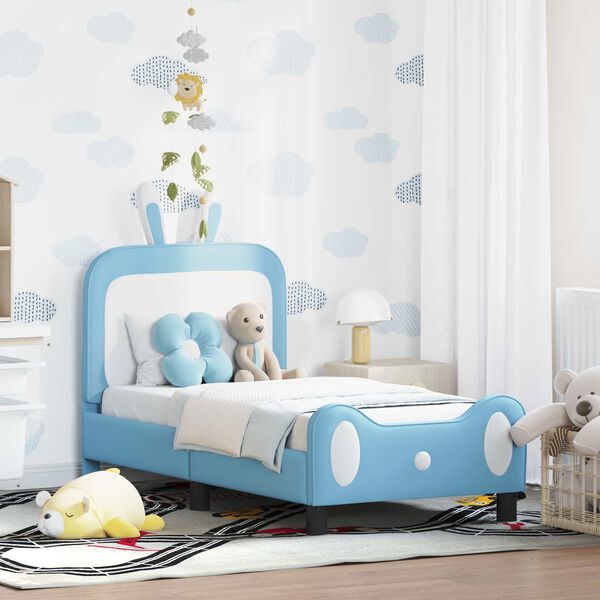 vidaXL Kinderbettgestell mit Kopfteil mit Kopfteil Blau 70 x 140 cm PU