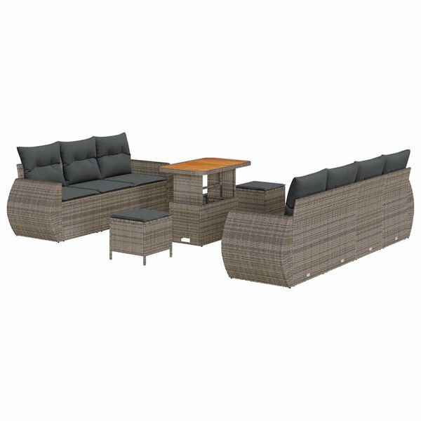vidaXL Gartensofa-set mit Kissen mit Speicher 10 pcs Grau Poly-Rattan