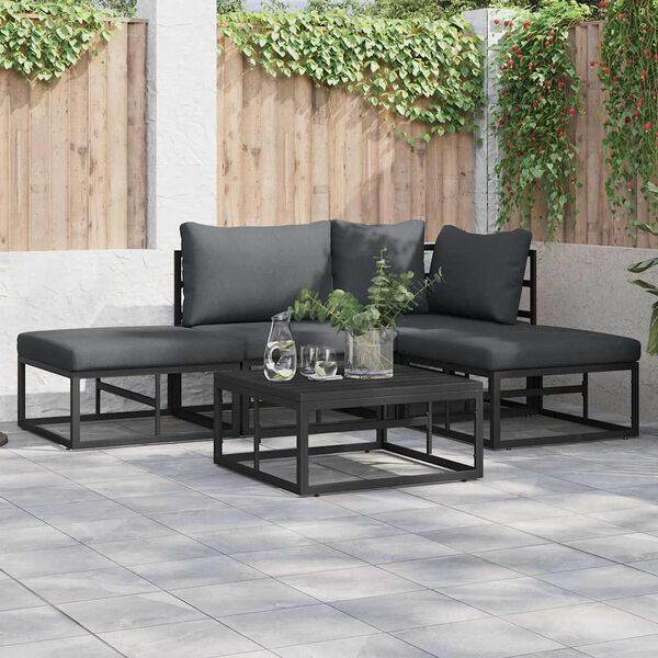 vidaXL Garten-Sofa-Set mit Kissen 5 pcs Schwarz Aluminium