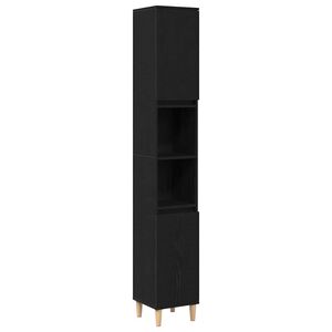 vidaXL Badezimmerschrank mit T&uuml;r Schwarz Eichen-Optik 30 x 30 x 190 cm