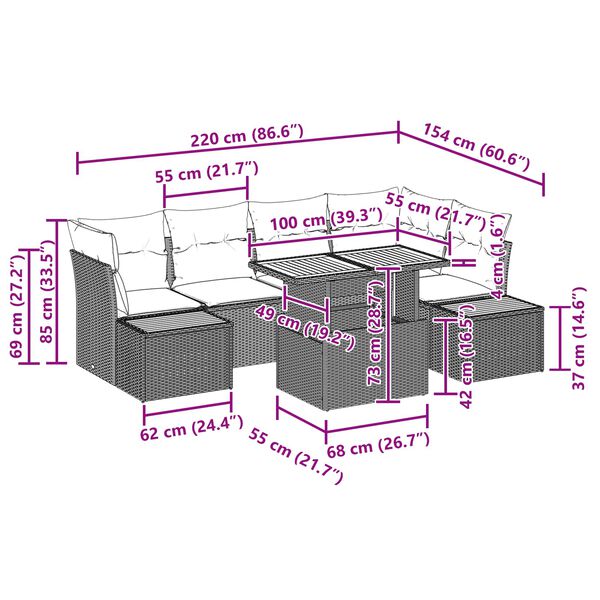 vidaXL Garten-Sofa-Set mit Speicher 10 pcs Schwarz Poly Rattan